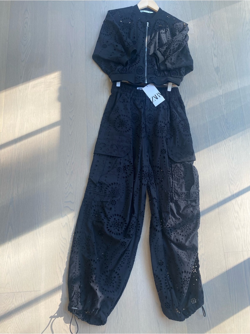 ZARA Black Eyelet Cargo Jogger Pants